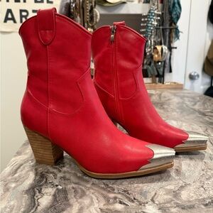 Beast Fashion red ankle western boots